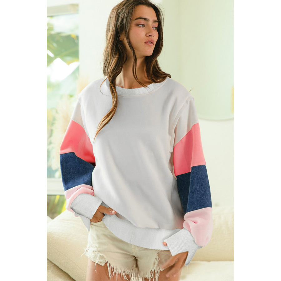 White French Terry Color Block Long Sleeve Top Sale (50% OFF)/Sale OFF)