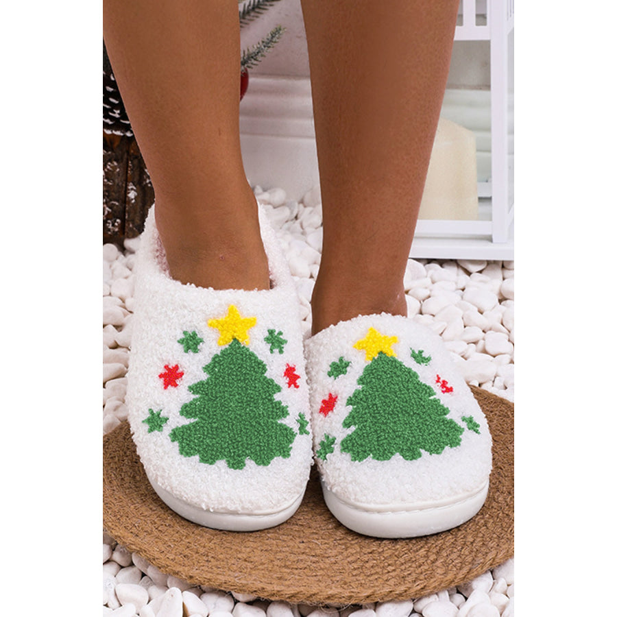 White Fuzzy Christmas Tree Pattern Home Slippers Shoes & Bags/Slippers