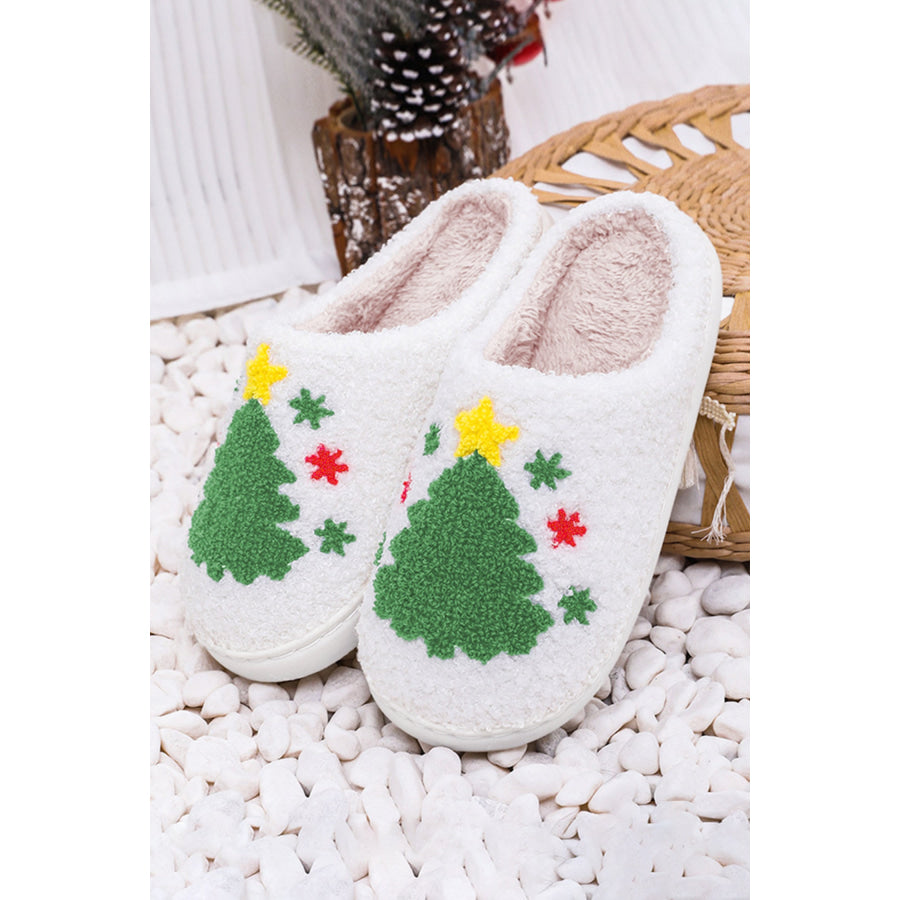 White Fuzzy Christmas Tree Pattern Home Slippers Shoes & Bags/Slippers