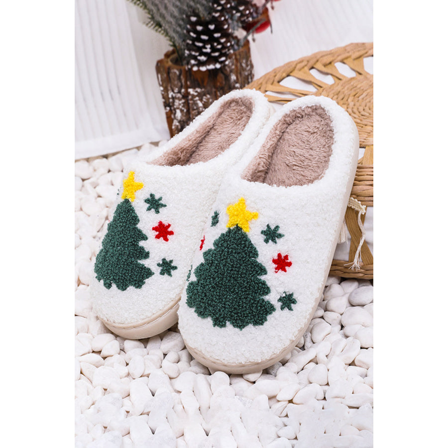 White Fuzzy Christmas Tree Pattern Home Slippers Shoes &amp; Bags/Slippers