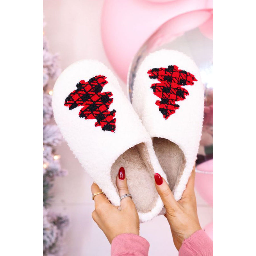 White Fuzzy Tree Pattern Christmas Fashion Home Slippers White / 37 / 100% Polyester + 100% TPR Shoes &amp; Bags/Slippers