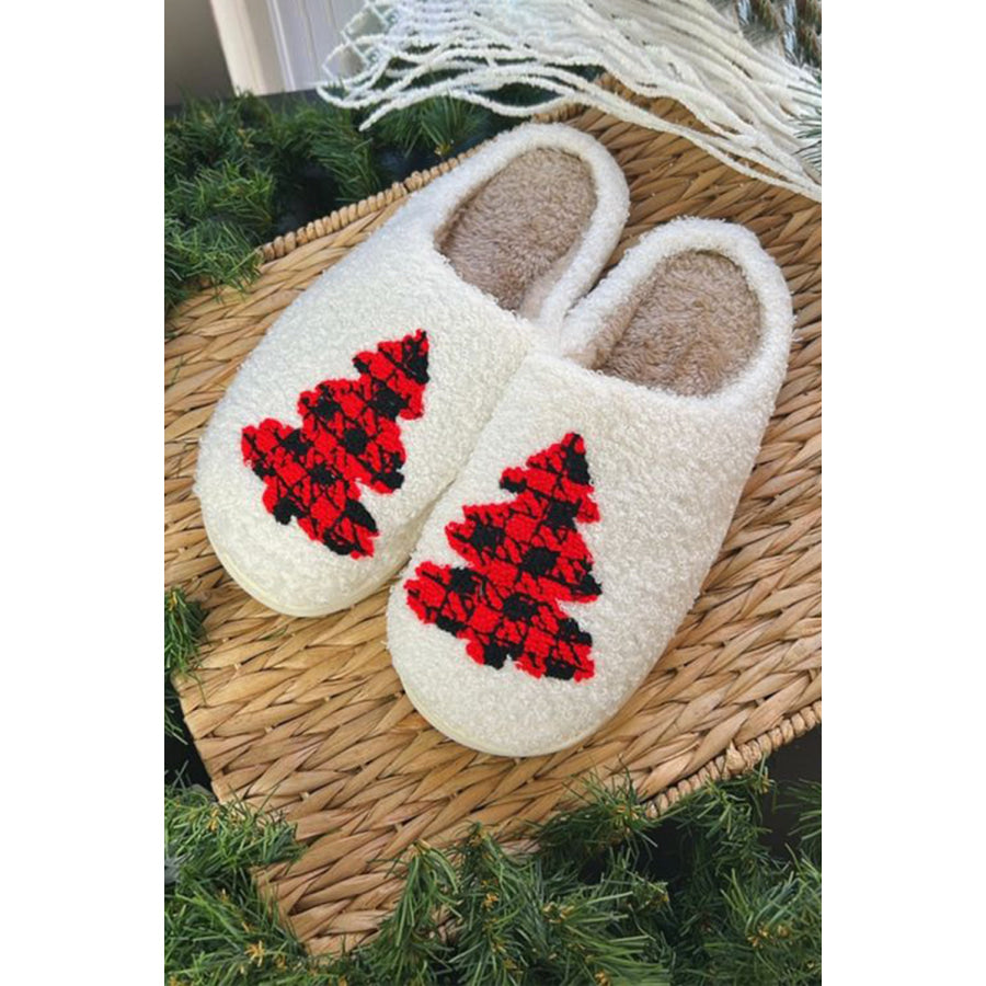 White Fuzzy Tree Pattern Christmas Fashion Home Slippers Shoes &amp; Bags/Slippers