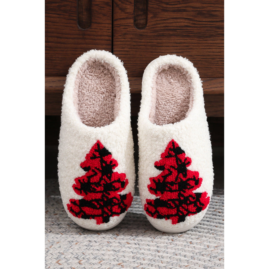 White Fuzzy Tree Pattern Christmas Fashion Home Slippers White / 37 / 100% Polyester + 100% TPR Shoes & Bags/Slippers