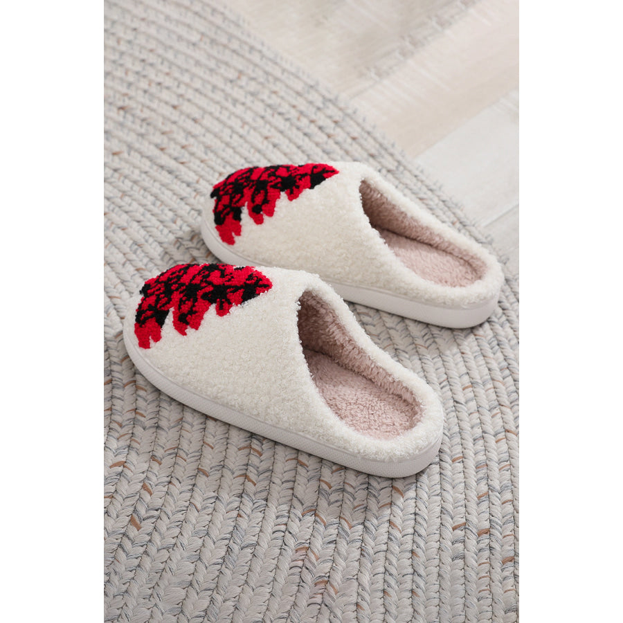 White Fuzzy Tree Pattern Christmas Fashion Home Slippers Shoes &amp; Bags/Slippers