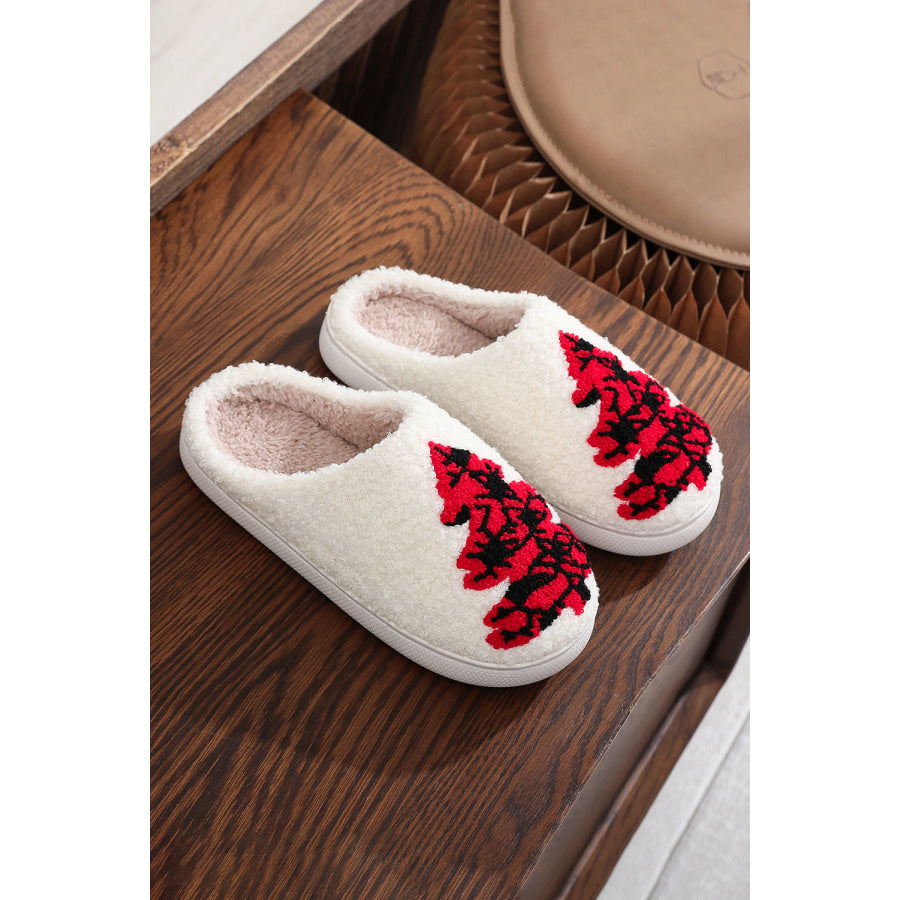 White Fuzzy Tree Pattern Christmas Fashion Home Slippers Shoes &amp; Bags/Slippers