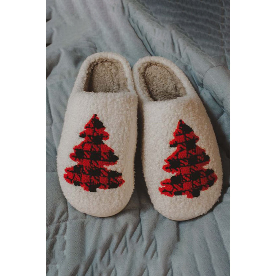 White Fuzzy Tree Pattern Christmas Fashion Home Slippers Shoes &amp; Bags/Slippers