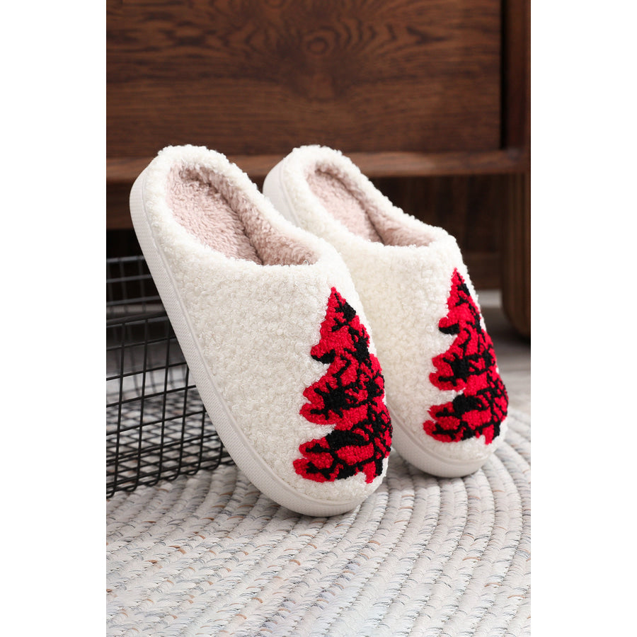 White Fuzzy Tree Pattern Christmas Fashion Home Slippers Shoes &amp; Bags/Slippers