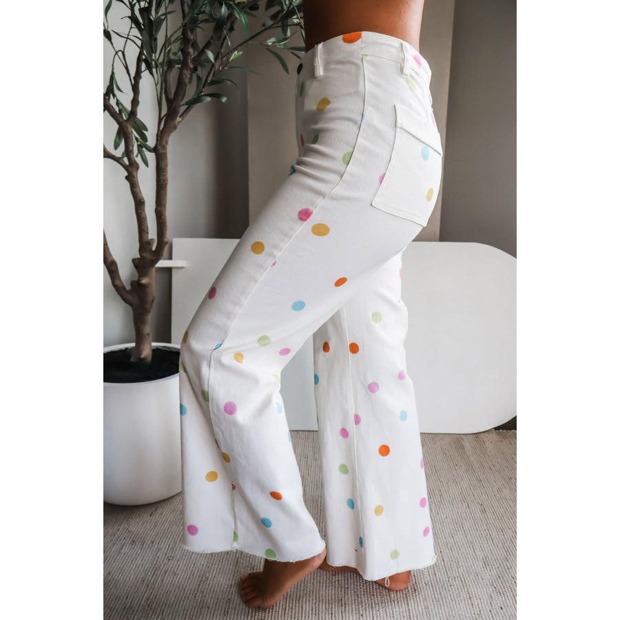 White High Waist Polka Dot Straight Leg Casual Jeans Bottoms/Jeans