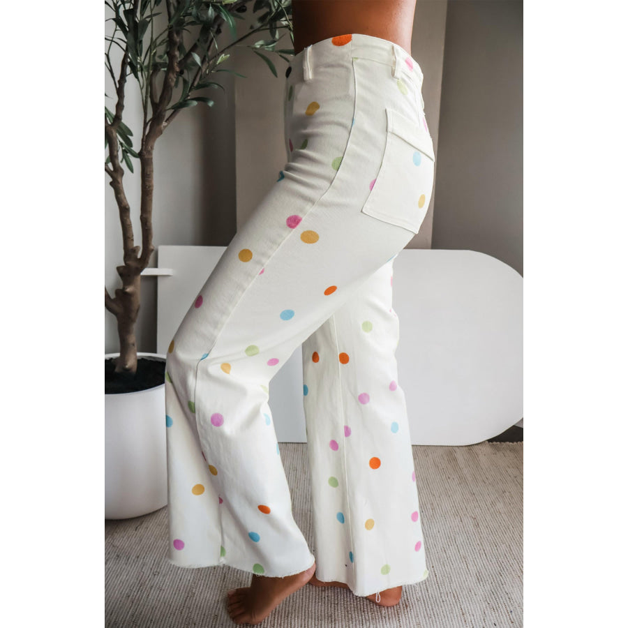 White High Waist Polka Dot Straight Leg Casual Jeans Bottoms/Jeans