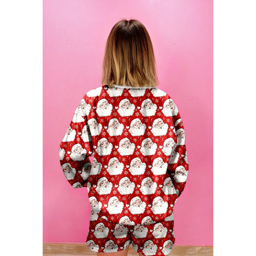 White Ho Ho Ho Christmas Fashion Print 2pcs Lounge Short Set Loungewear & Sleepwear/Loungewear