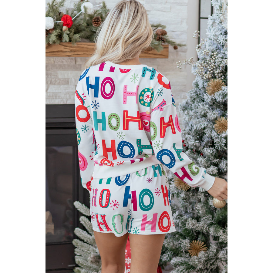 White Ho Ho Ho Christmas Fashion Print 2pcs Lounge Short Set White / S / 95% Polyester + 5% Elastane Loungewear & Sleepwear/Loungewear