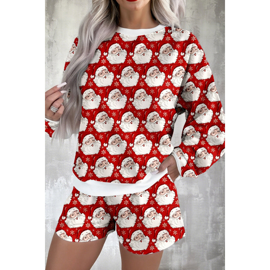 White Ho Ho Ho Christmas Fashion Print 2pcs Lounge Short Set Red / S / 95% Polyester + 5% Elastane Loungewear & Sleepwear/Loungewear