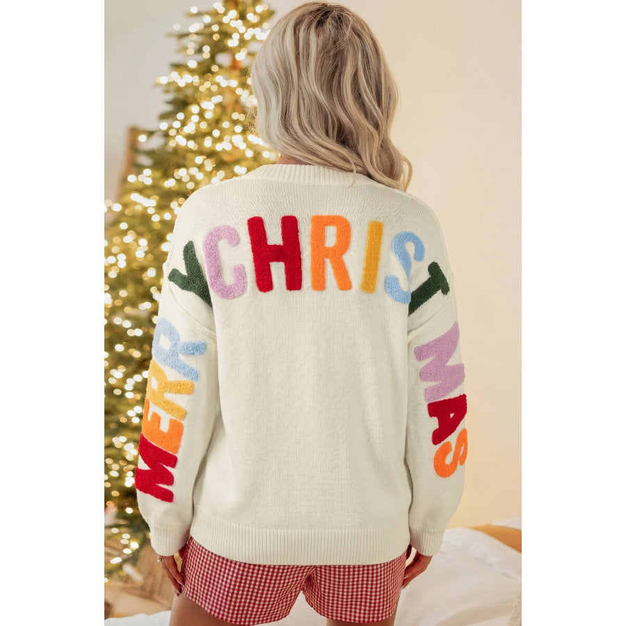 White Ho Slogan V Neck Button Front Embroidered Knit Cardigan Sweaters & Cardigans/Cardigans