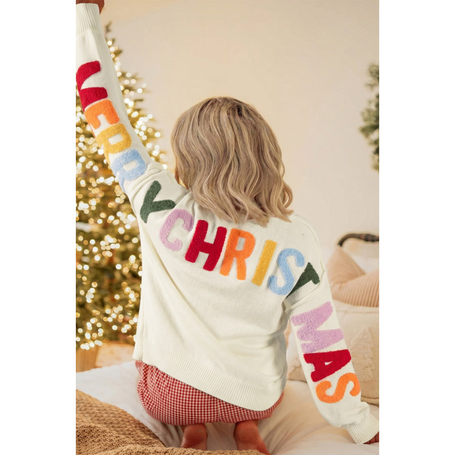 White Ho Slogan V Neck Button Front Embroidered Knit Cardigan Sweaters & Cardigans/Cardigans