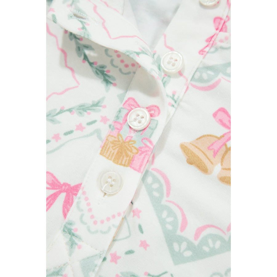 White Long Sleeve Patchwork Shift Christmas Daily Wear Lounge Set Loungewear & Sleepwear/Loungewear