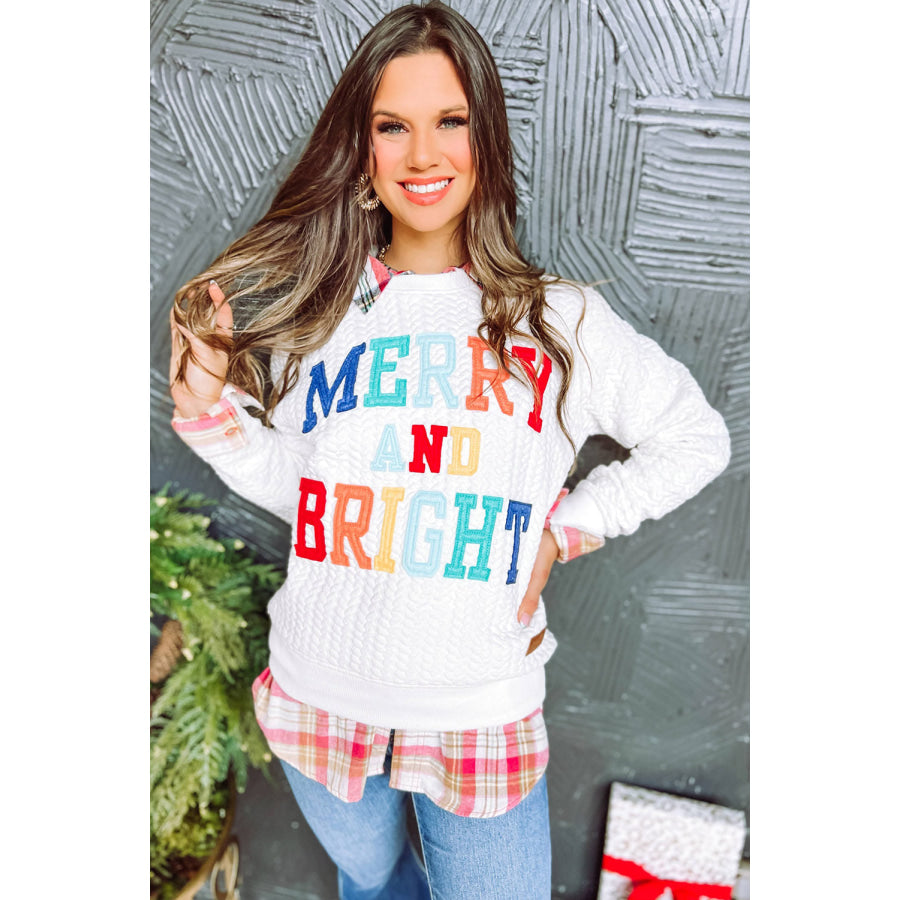 White Merry And Bright Cable Knit Pullover Sweatshirt Tops/Sweatshirts & Hoodies