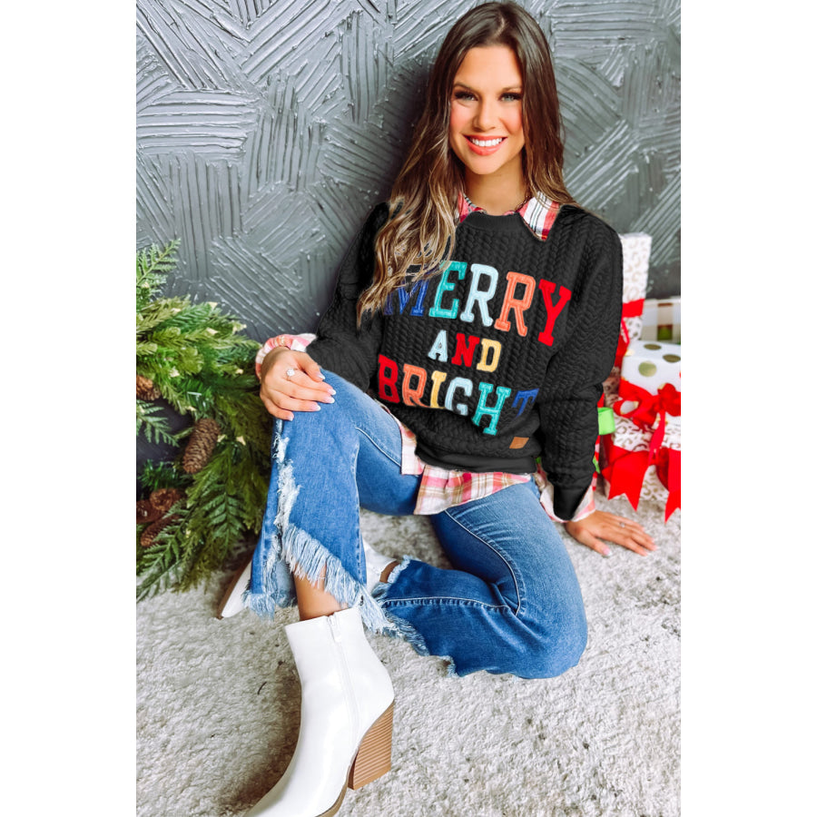 White Merry And Bright Cable Knit Pullover Sweatshirt Tops/Sweatshirts & Hoodies