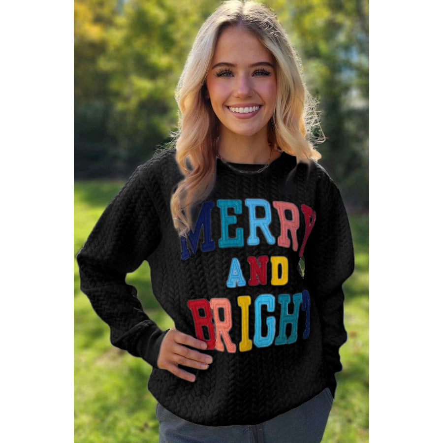 White Merry And Bright Cable Knit Pullover Sweatshirt Tops/Sweatshirts & Hoodies