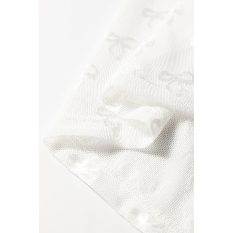 White Mesh Bow Pattern Long Sleeve Top Tops/Long Sleeve Tops