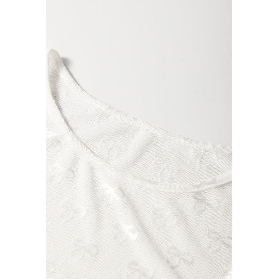 White Mesh Bow Pattern Long Sleeve Top Tops/Long Sleeve Tops