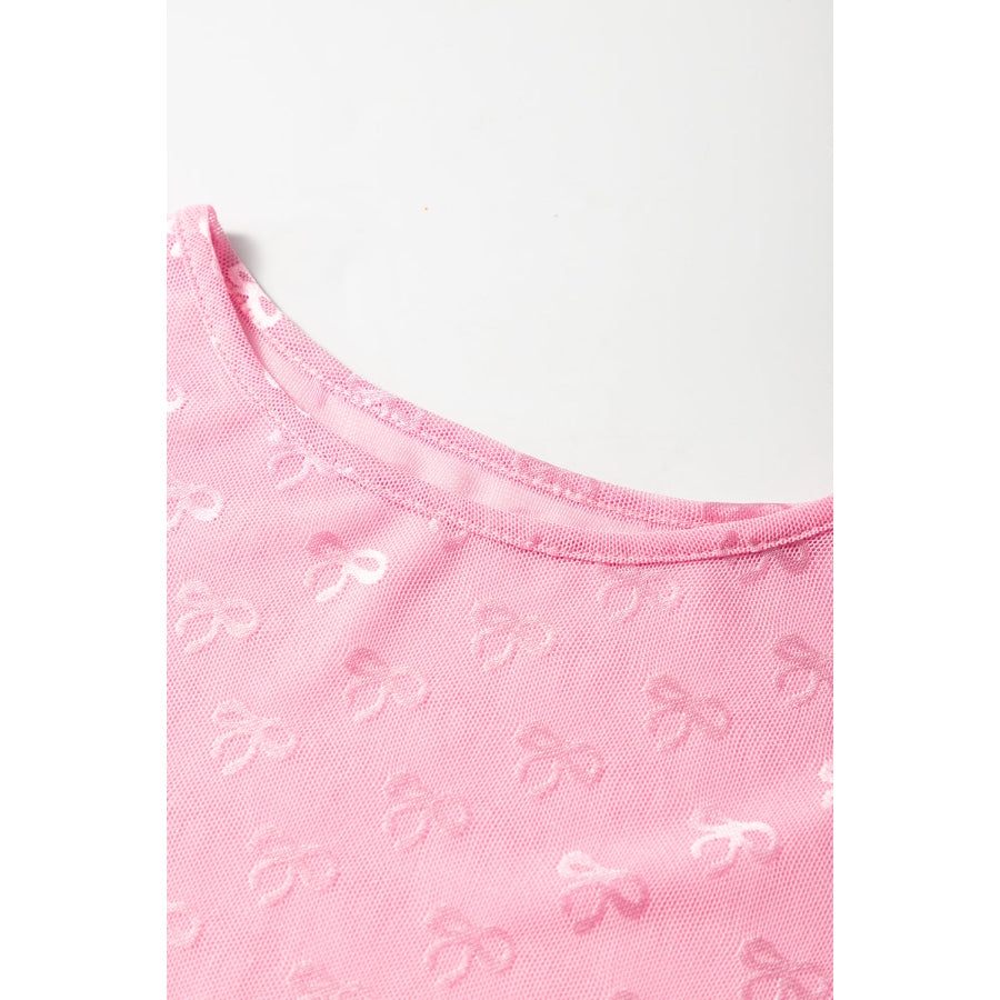 White Mesh Bow Pattern Long Sleeve Top Tops/Long Sleeve Tops
