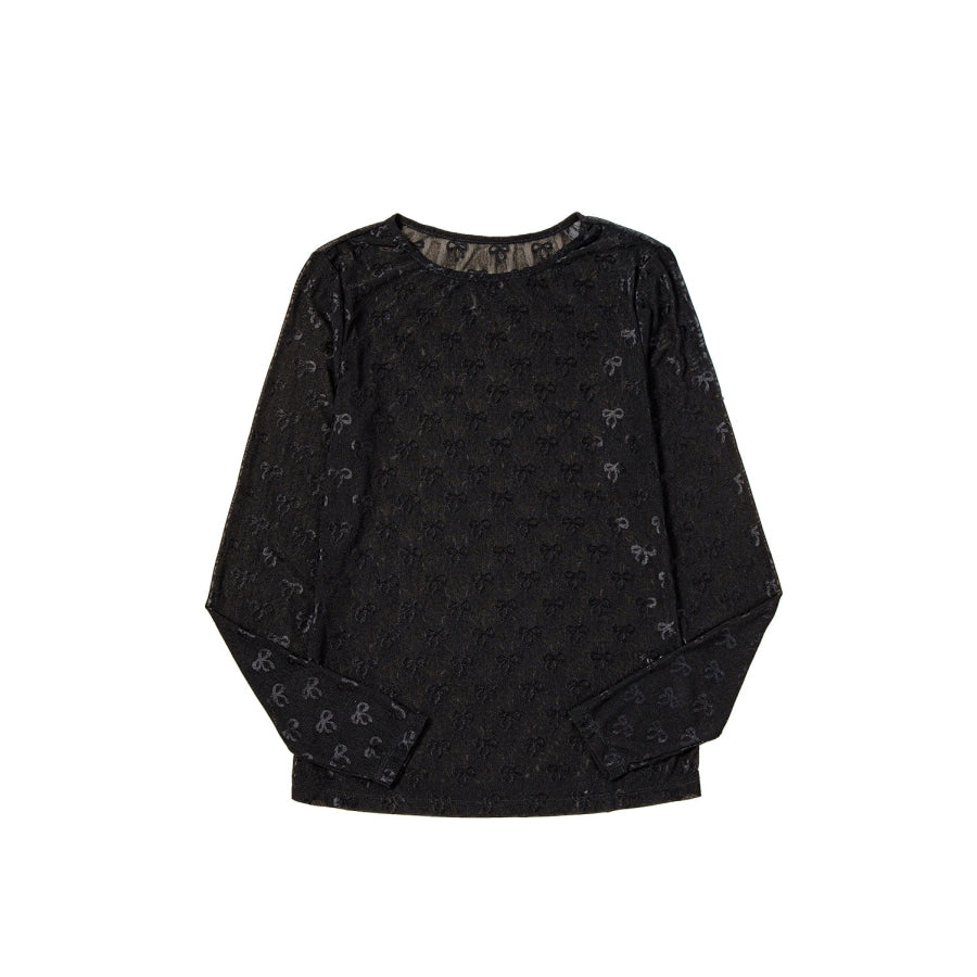 White Mesh Bow Pattern Long Sleeve Top Tops/Long Sleeve Tops