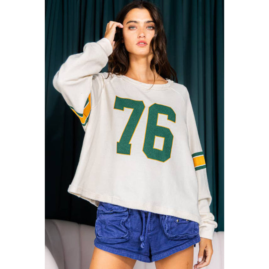 White Number 76 Printed Retro Sporty Long Sleeve Top Sale (50% OFF)/Sale (50% OFF)