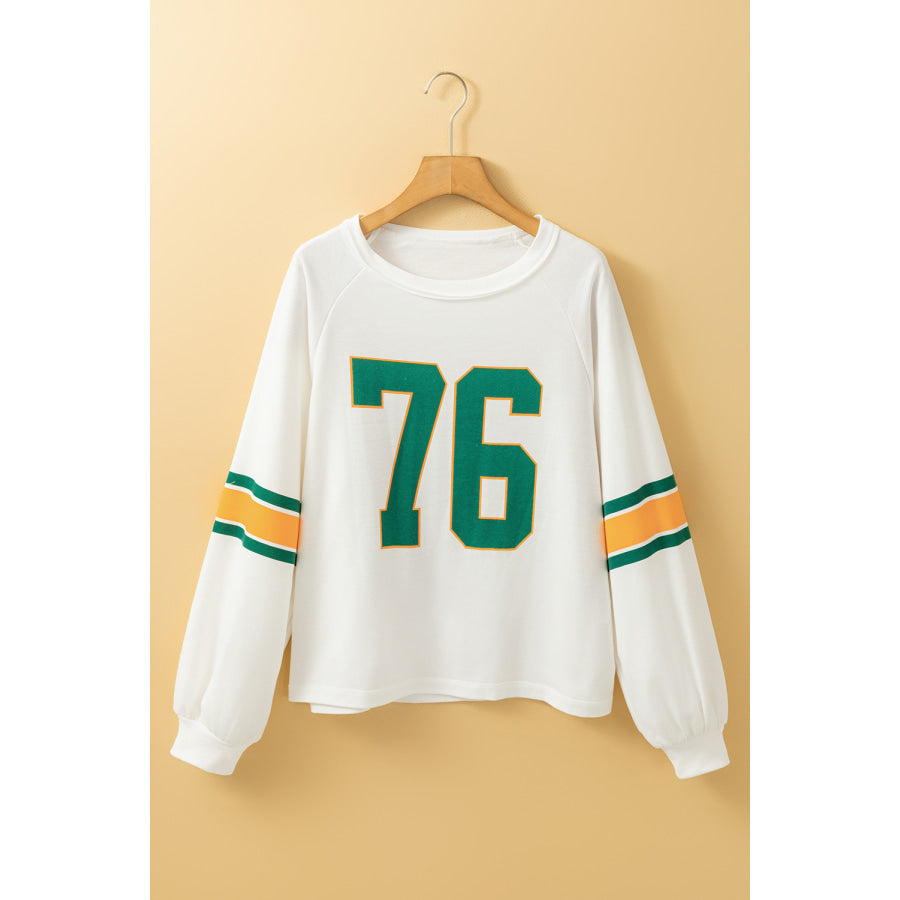 White Number 76 Printed Retro Sporty Long Sleeve Top Sale (50% OFF)/Sale (50% OFF)