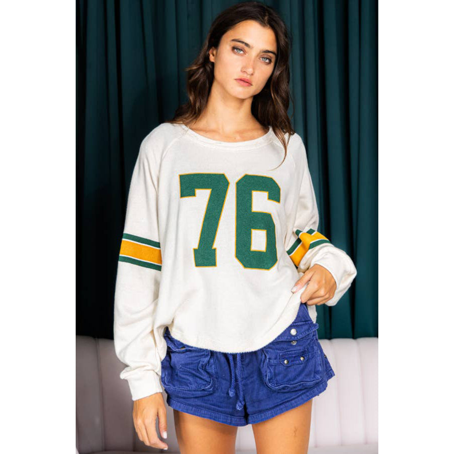 White Number 76 Printed Retro Sporty Long Sleeve Top Sale (50% OFF)/Sale (50% OFF)