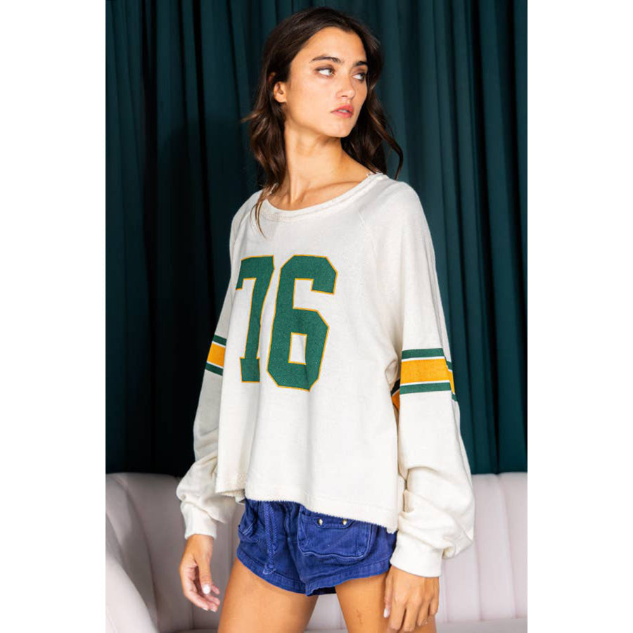 White Number 76 Printed Retro Sporty Long Sleeve Top Sale (50% OFF)/Sale (50% OFF)