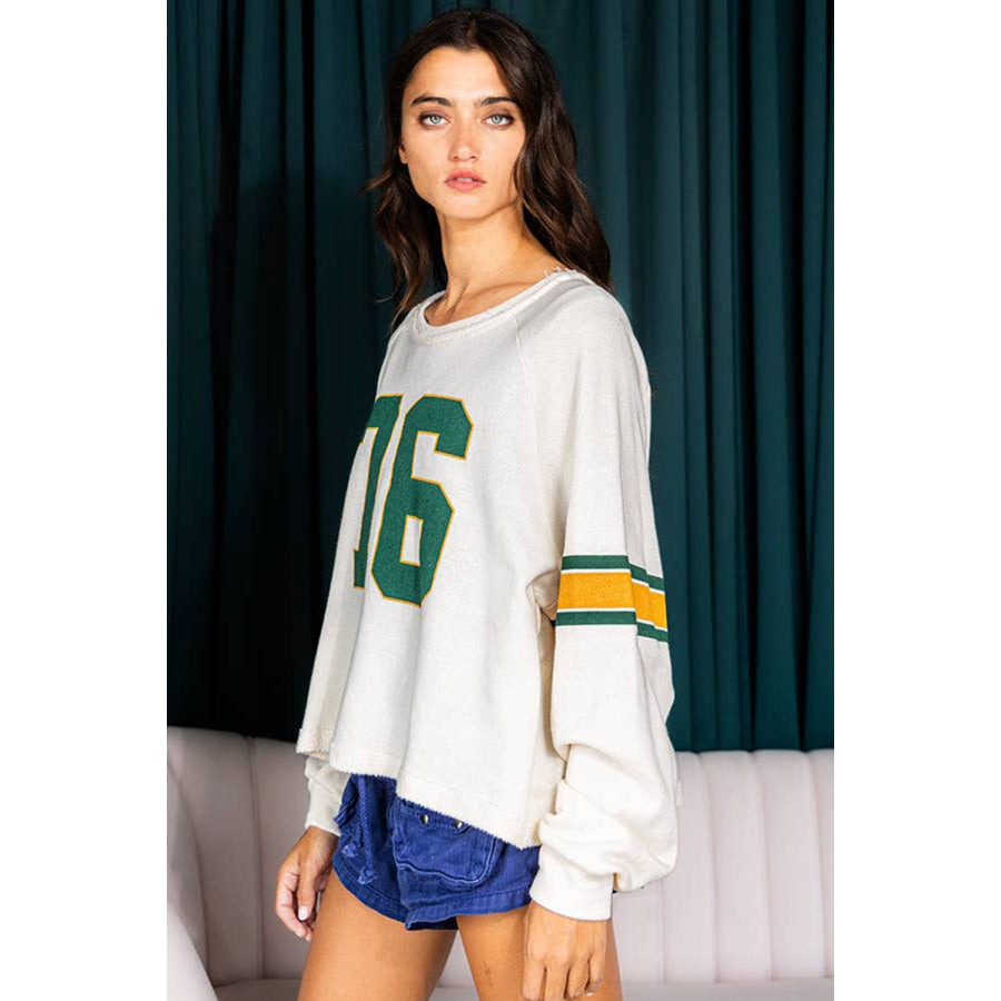 White Number 76 Printed Retro Sporty Long Sleeve Top Sale (50% OFF)/Sale (50% OFF)