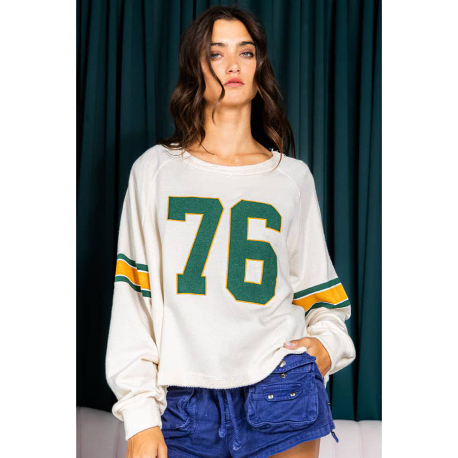 White Number 76 Printed Retro Sporty Long Sleeve Top Sale (50% OFF)/Sale (50% OFF)
