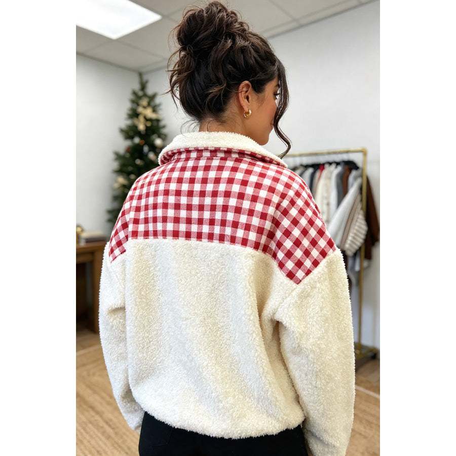 White Plush Plaid Patchwork Merry Christmas Baggy Sweatshirt / S Tops/Sweatshirts & Hoodies