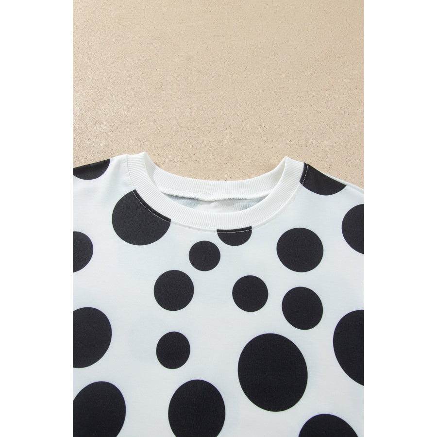 White Polka Dot Long Sleeve Top Drawstring Relaxed Pants Set Two Piece Sets/Pant Sets