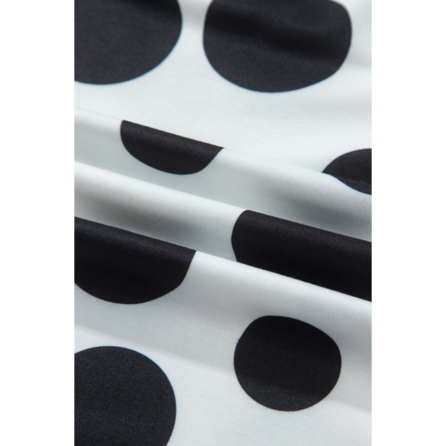 White Polka Dot Long Sleeve Top Drawstring Relaxed Pants Set Two Piece Sets/Pant Sets