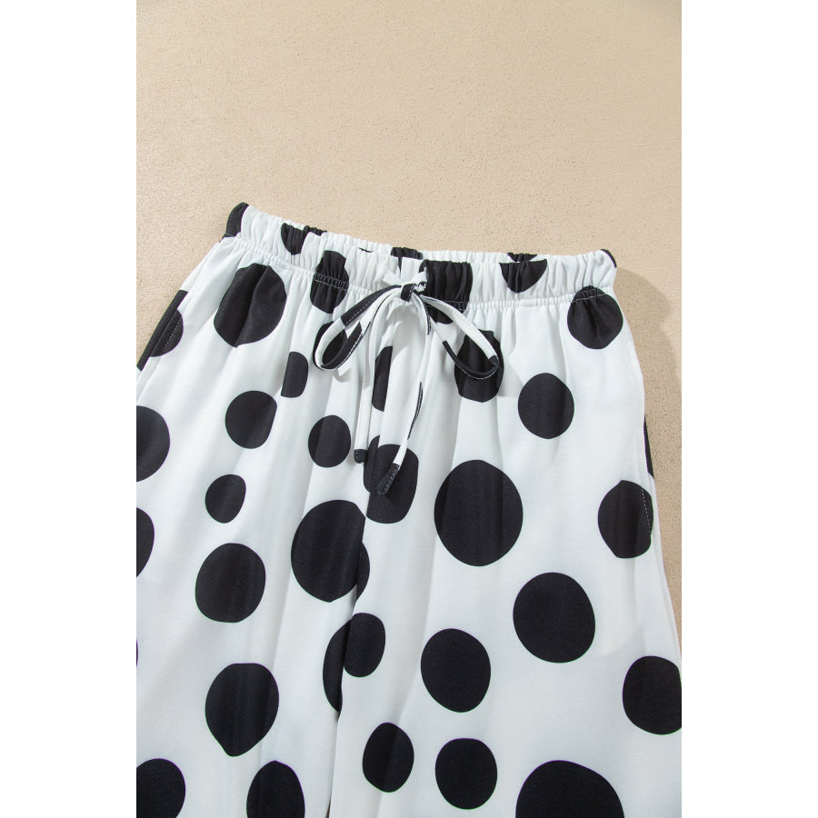 White Polka Dot Long Sleeve Top Drawstring Relaxed Pants Set Two Piece Sets/Pant Sets