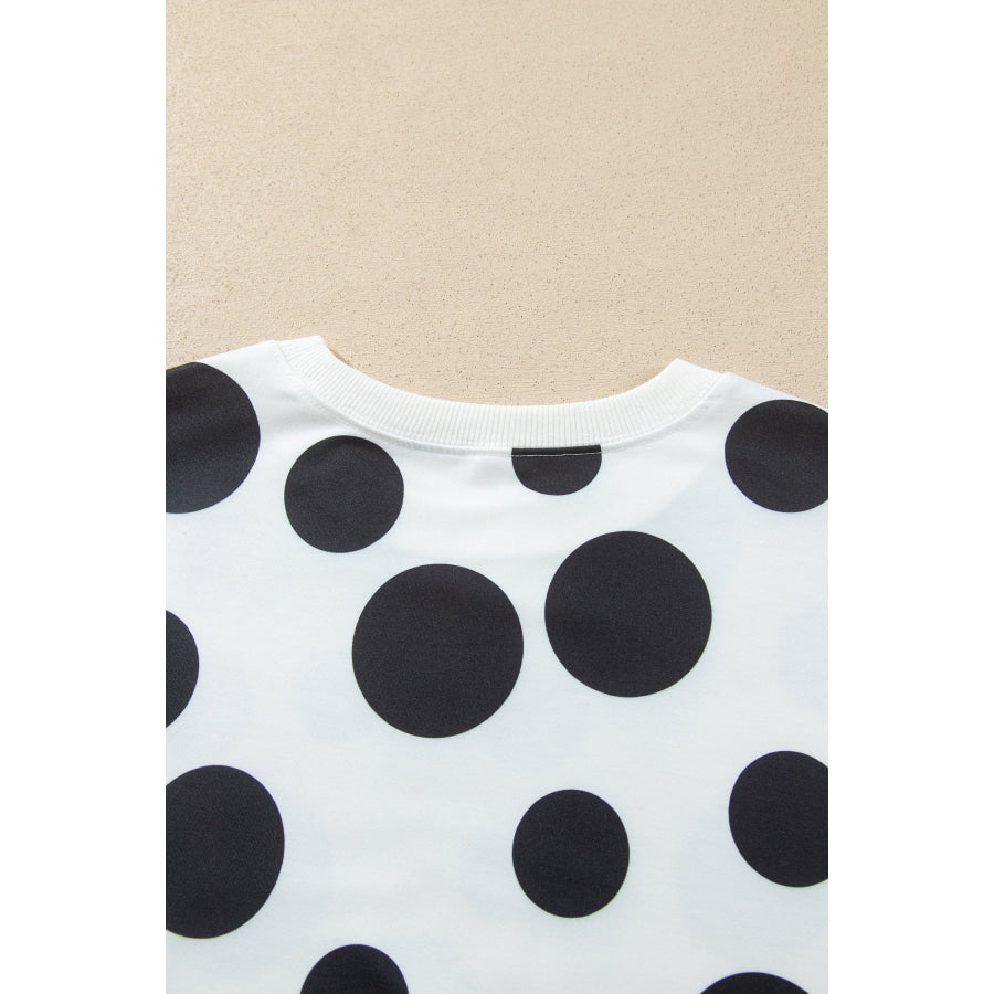 White Polka Dot Long Sleeve Top Drawstring Relaxed Pants Set Two Piece Sets/Pant Sets