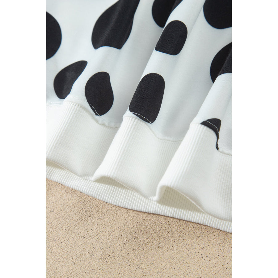 White Polka Dot Long Sleeve Top Drawstring Relaxed Pants Set Two Piece Sets/Pant Sets