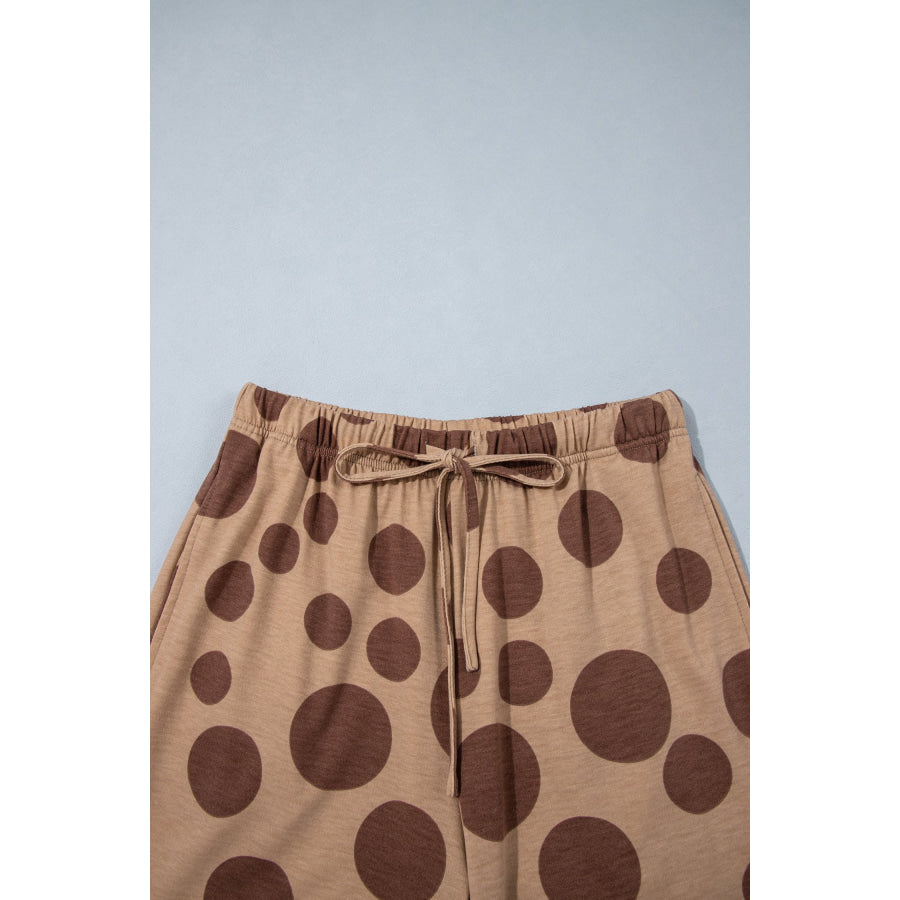 White Polka Dot Long Sleeve Top Drawstring Relaxed Pants Set Two Piece Sets/Pant Sets