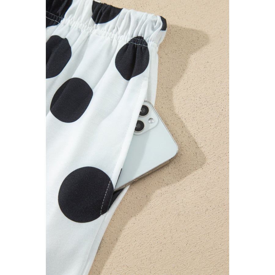 White Polka Dot Long Sleeve Top Drawstring Relaxed Pants Set Two Piece Sets/Pant Sets