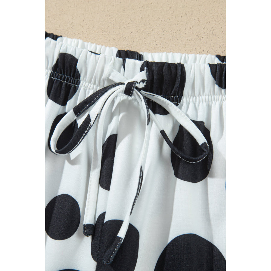 White Polka Dot Long Sleeve Top Drawstring Relaxed Pants Set Two Piece Sets/Pant Sets