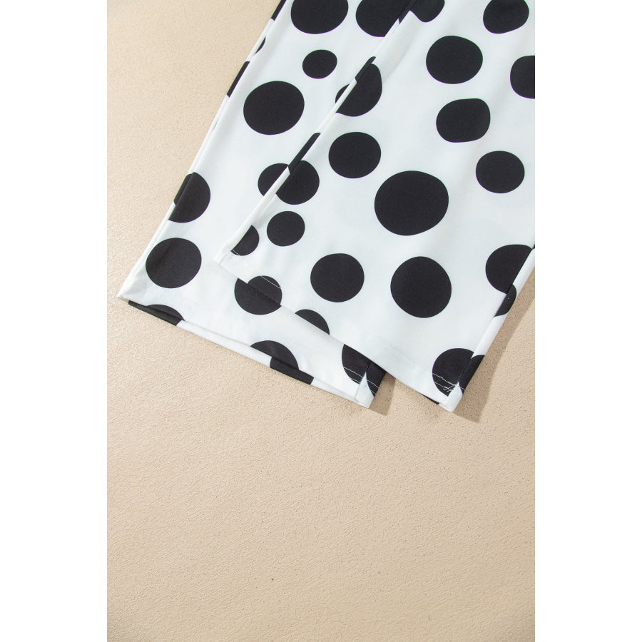 White Polka Dot Long Sleeve Top Drawstring Relaxed Pants Set Two Piece Sets/Pant Sets