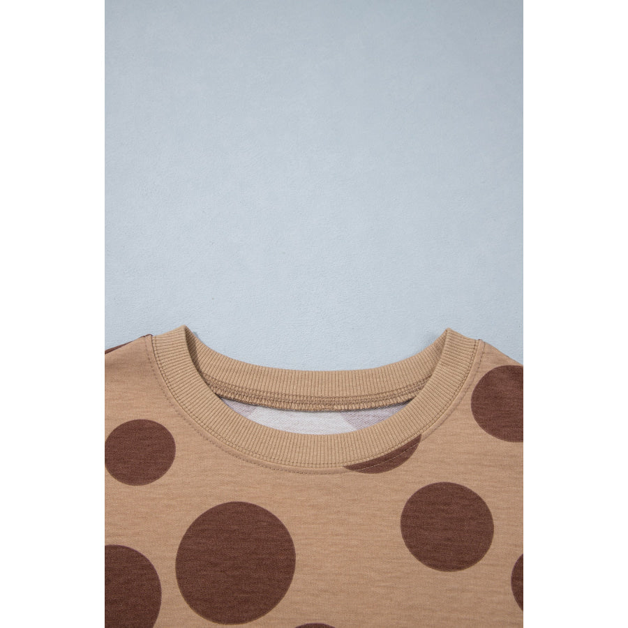 White Polka Dot Long Sleeve Top Drawstring Relaxed Pants Set Two Piece Sets/Pant Sets