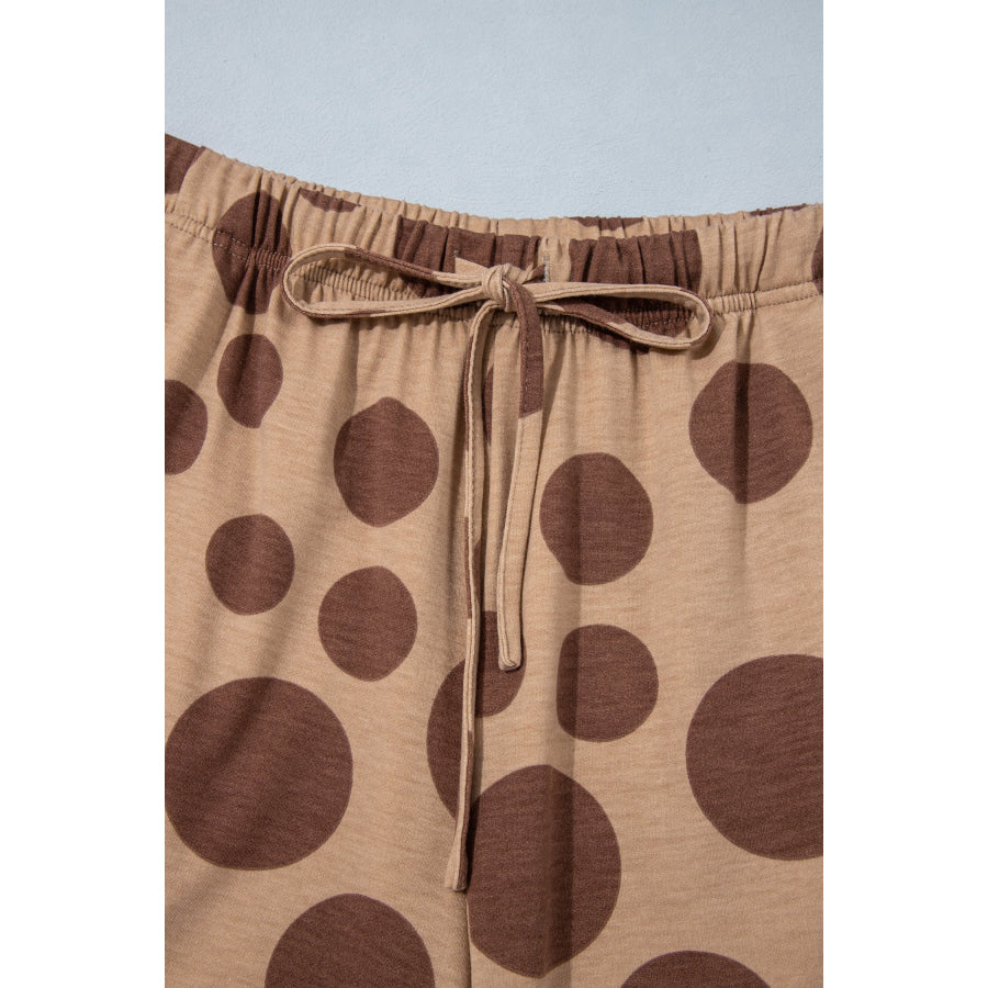 White Polka Dot Long Sleeve Top Drawstring Relaxed Pants Set Two Piece Sets/Pant Sets