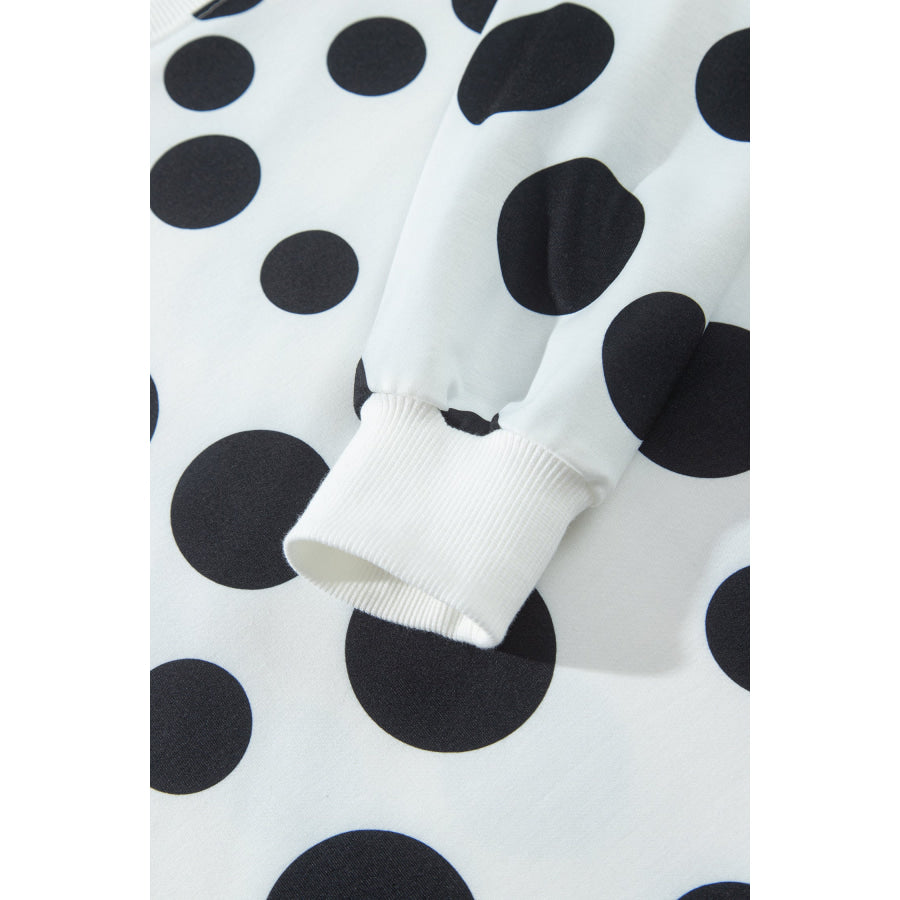 White Polka Dot Long Sleeve Top Drawstring Relaxed Pants Set Two Piece Sets/Pant Sets