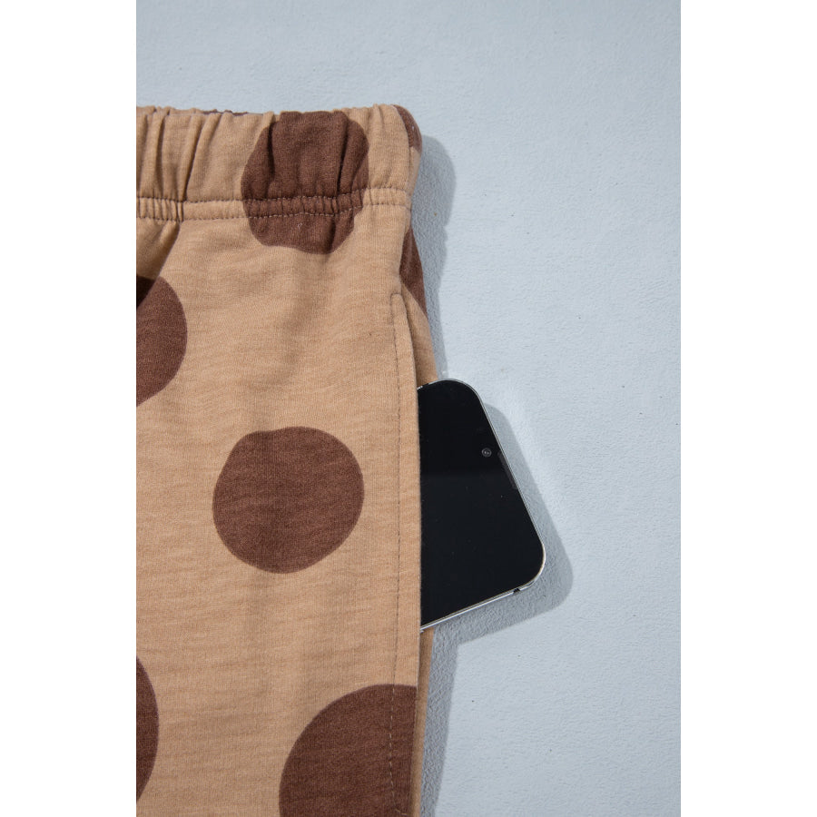White Polka Dot Long Sleeve Top Drawstring Relaxed Pants Set Two Piece Sets/Pant Sets