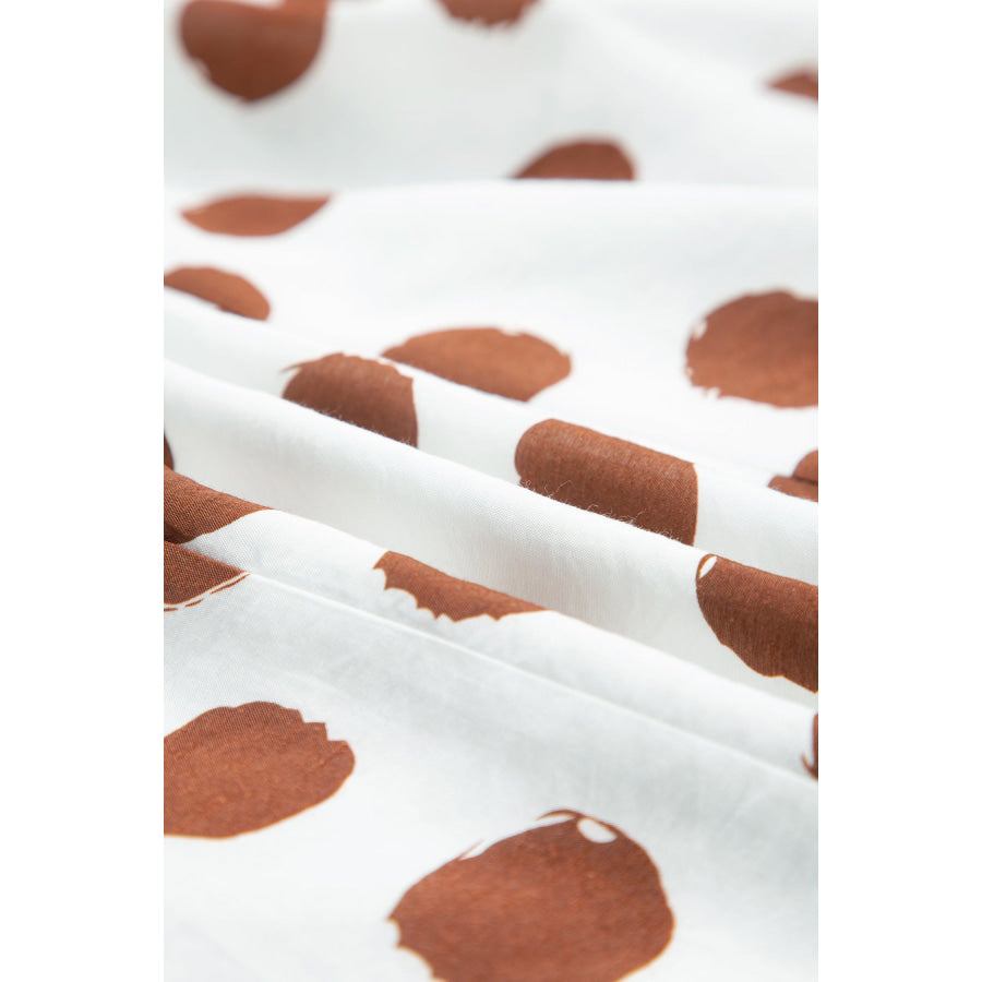 White Polka Dot Printed V Neck Short Sleeve Tie Waist Midi Dress Dresses/Midi Dresses