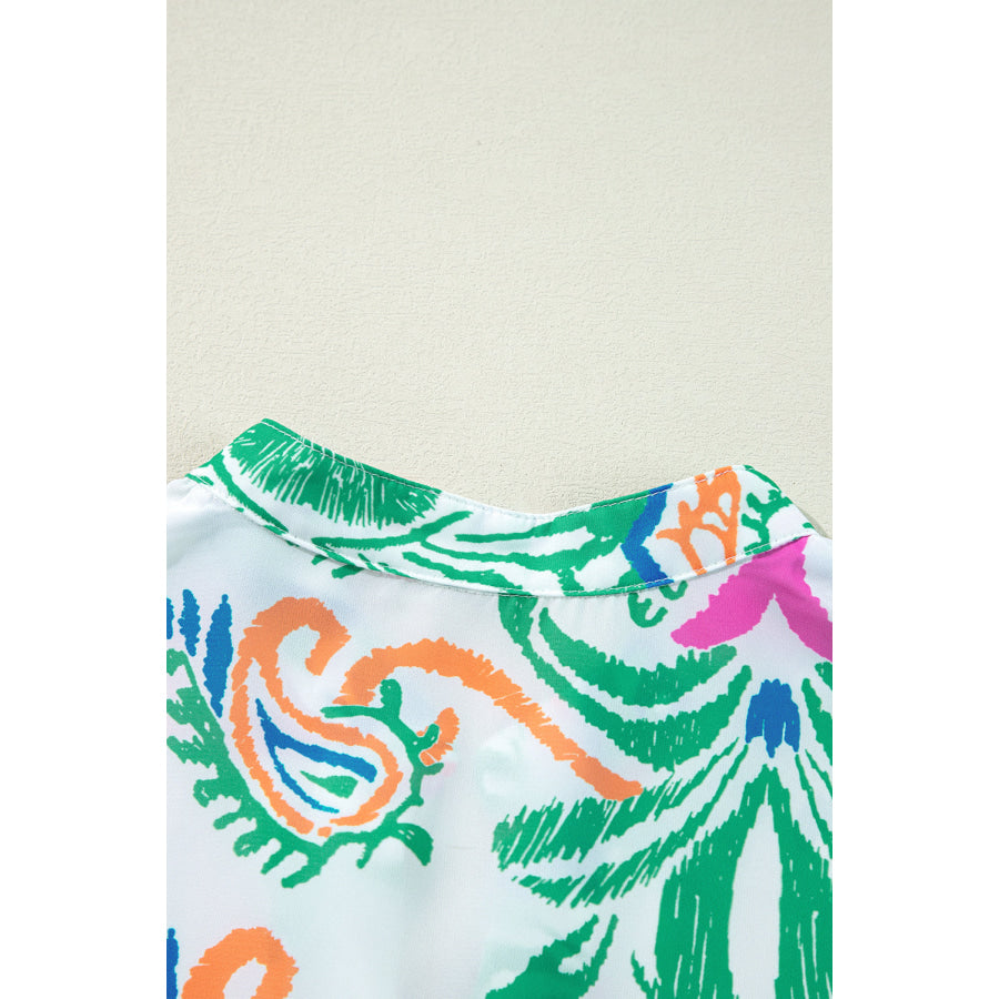 White Printed Tribal Bracelet Sleeve Buttoned Mini Dress Dresses/Mini Dresses