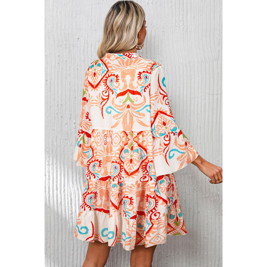 White Printed Tribal Bracelet Sleeve Buttoned Mini Dress Dresses/Mini Dresses