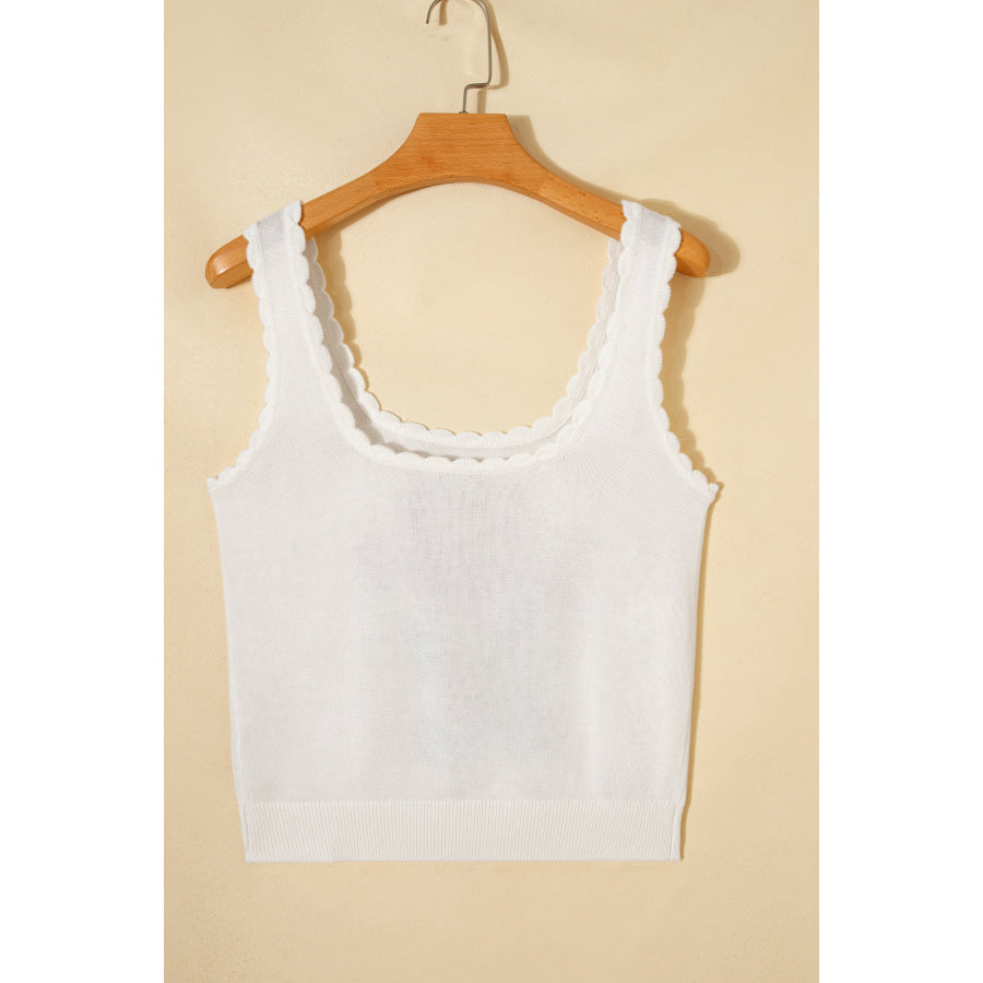 White Retro Floral Print Scalloped Square Neck Knit Sweater Vest Sweaters & Cardigans/Sweater Vests
